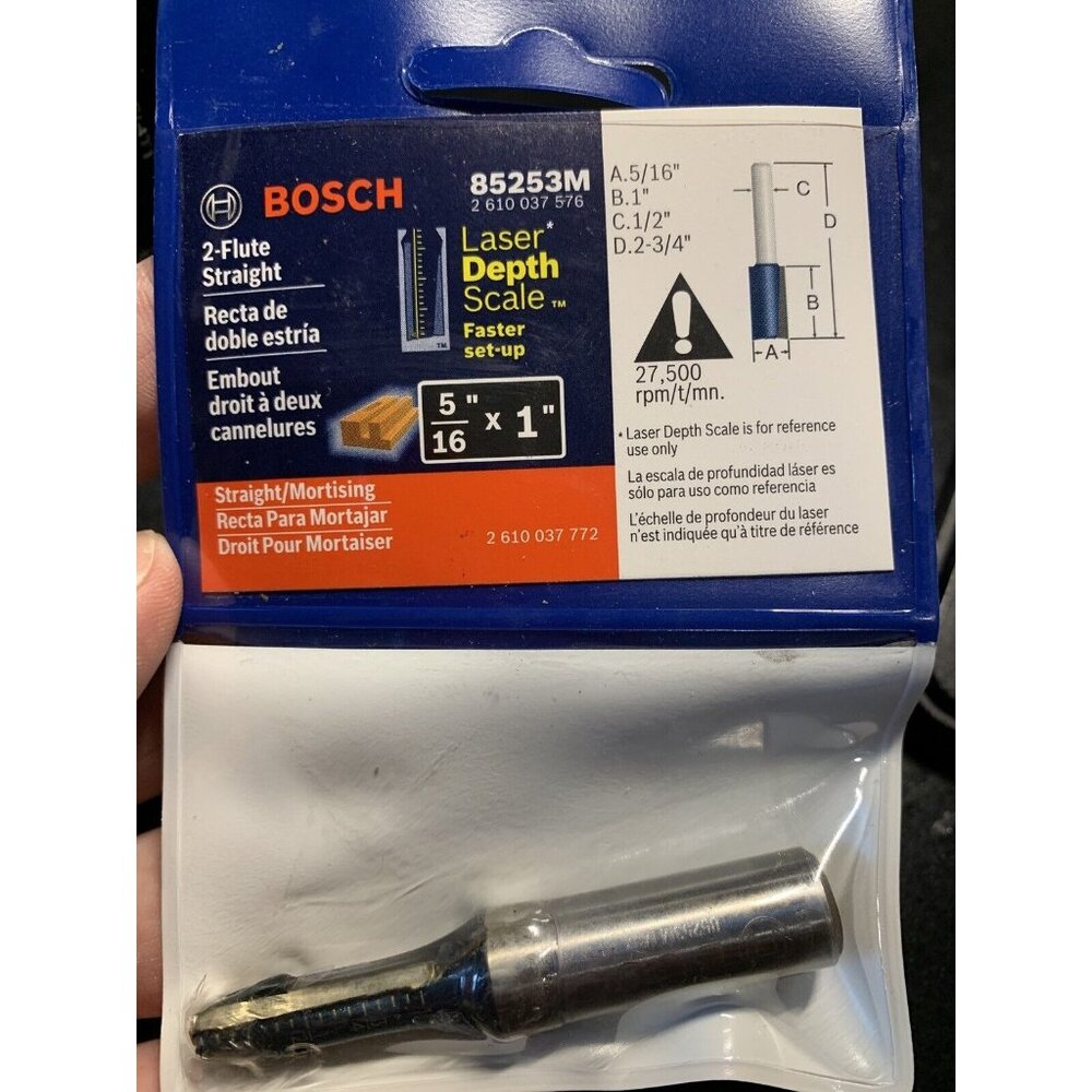 New Bosch 5/16" X1" Carbide Tipped Double Flute Straight Bit 1” Shank Mortising